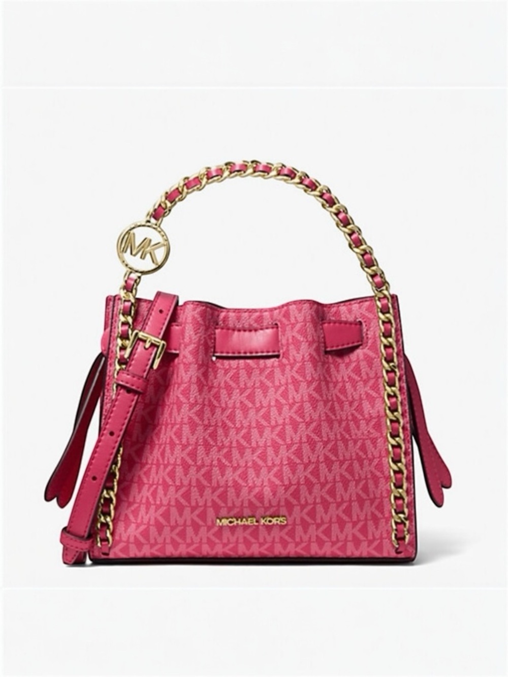 Michael Kors Mina Signature Logo Chain Pink Crossbody Shoulder Bag New
